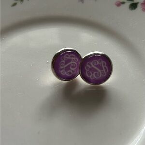 “EBS” Purple and White Monogram Earrings